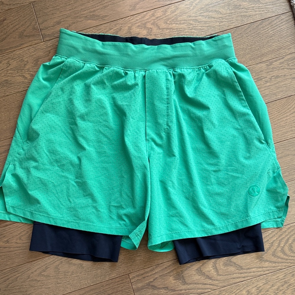 Lululemon Green Athletic Shorts with Navy Liner